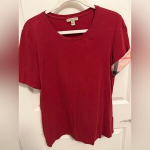 Burberry Red Short Sleeve Tee with Plaid Accent